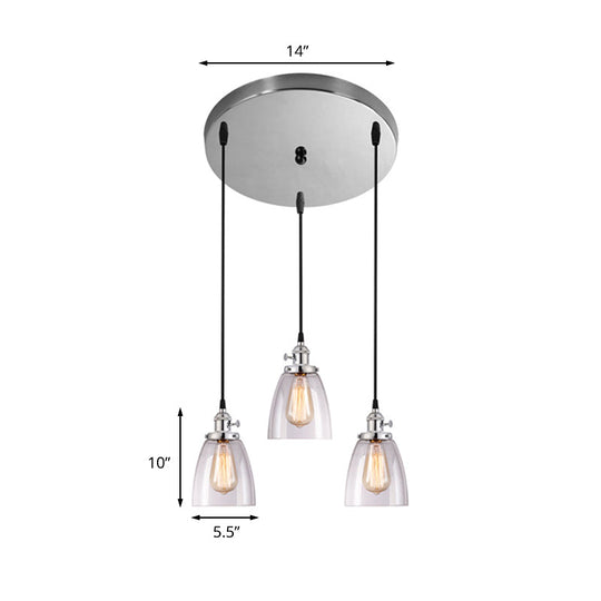 Conical Clear Glass Pendant Light Set - 3 Lights, Industrial Style, Chrome Finish