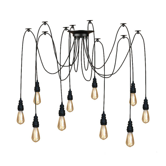 Swag Hanging Lamp - Industrial Style Pendant Light With Metal Bulb Holders In Black Finish