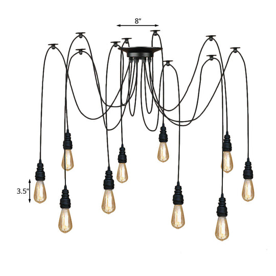 Industrial Swag Hanging Lamp with Exposed Bulb - Black Metal Pendant Light (2/3 Heads)