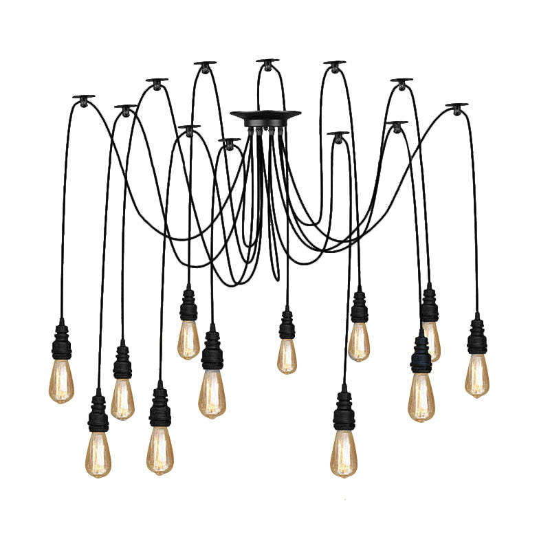 Swag Hanging Lamp - Industrial Style Pendant Light With Metal Bulb Holders In Black Finish