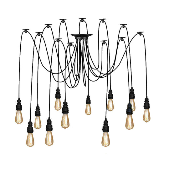 Swag Hanging Lamp - Industrial Style Pendant Light With Metal Bulb Holders In Black Finish