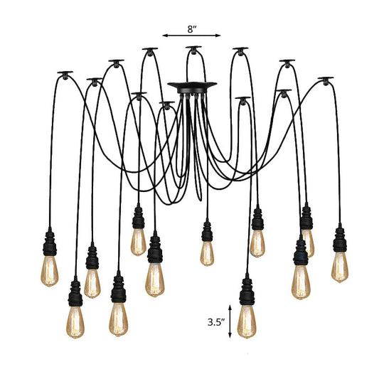 Industrial Swag Hanging Lamp with Exposed Bulb - Black Metal Pendant Light (2/3 Heads)