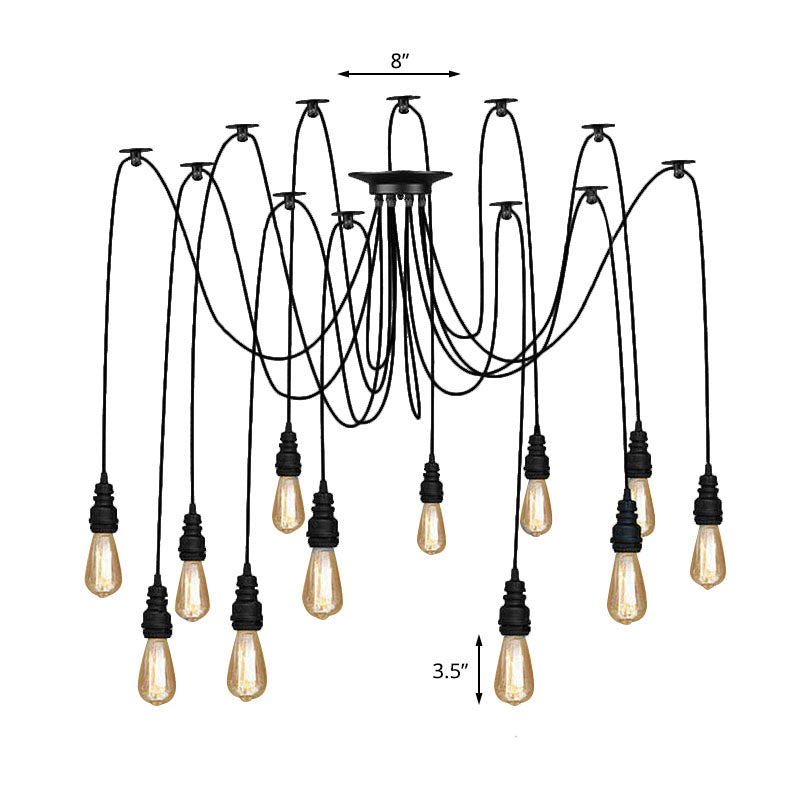 Swag Hanging Lamp - Industrial Style Pendant Light With Metal Bulb Holders In Black Finish