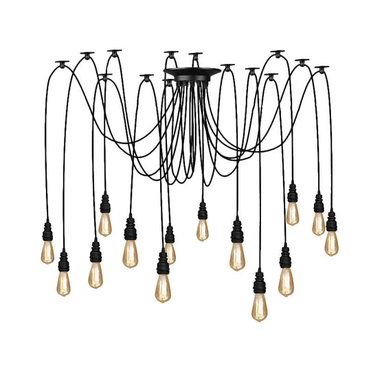 Swag Hanging Lamp - Industrial Style Pendant Light With Metal Bulb Holders In Black Finish