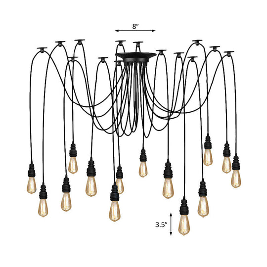 Industrial Swag Hanging Lamp with Exposed Bulb - Black Metal Pendant Light (2/3 Heads)