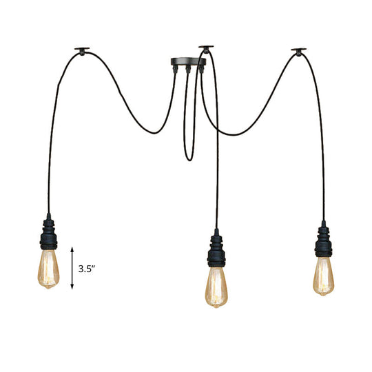 Industrial Swag Hanging Lamp with Exposed Bulb - Black Metal Pendant Light (2/3 Heads)