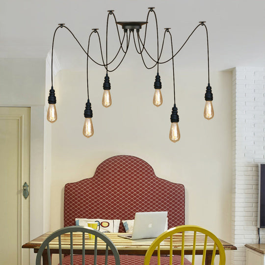 Swag Hanging Lamp - Industrial Style Pendant Light With Metal Bulb Holders In Black Finish 6 /