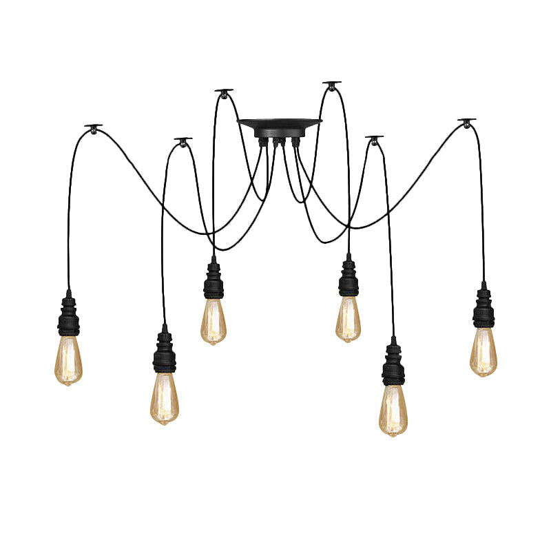 Swag Hanging Lamp - Industrial Style Pendant Light With Metal Bulb Holders In Black Finish