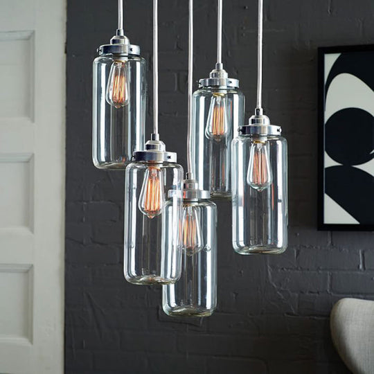 Modern 5-Light Multi-Pendant Clear Glass Hanging Lamp For Foyer