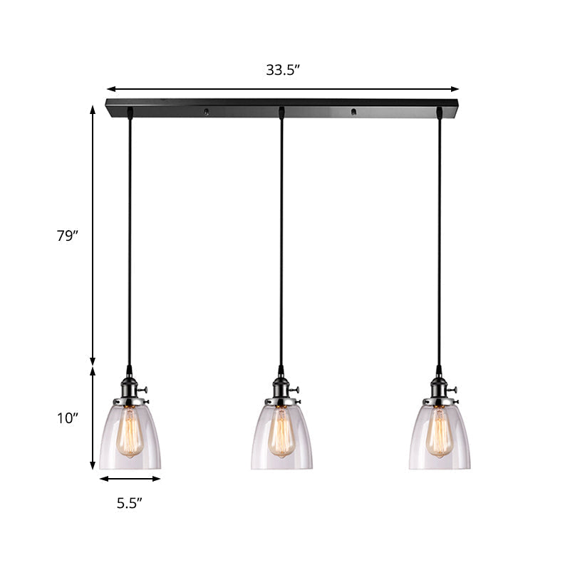 Farmhouse Style 3-Light Multi Pendant With Ribbed Clear Glass Cone Shades - Perfect For Dining Room