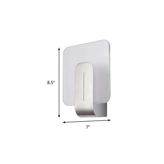 Modern Led Bathroom Wall Sconce With Square Clear Glass Shade - Nickel Finish Warm/White Light