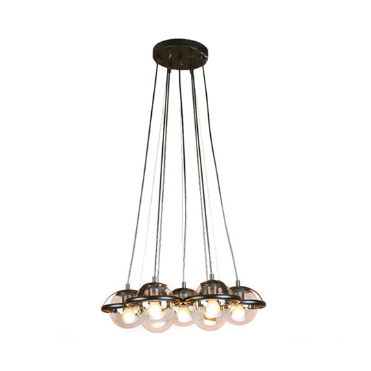 Modern Black Glass Pendant with Multi-Light Globe Shades, Hanging Lighting, Round Canopy