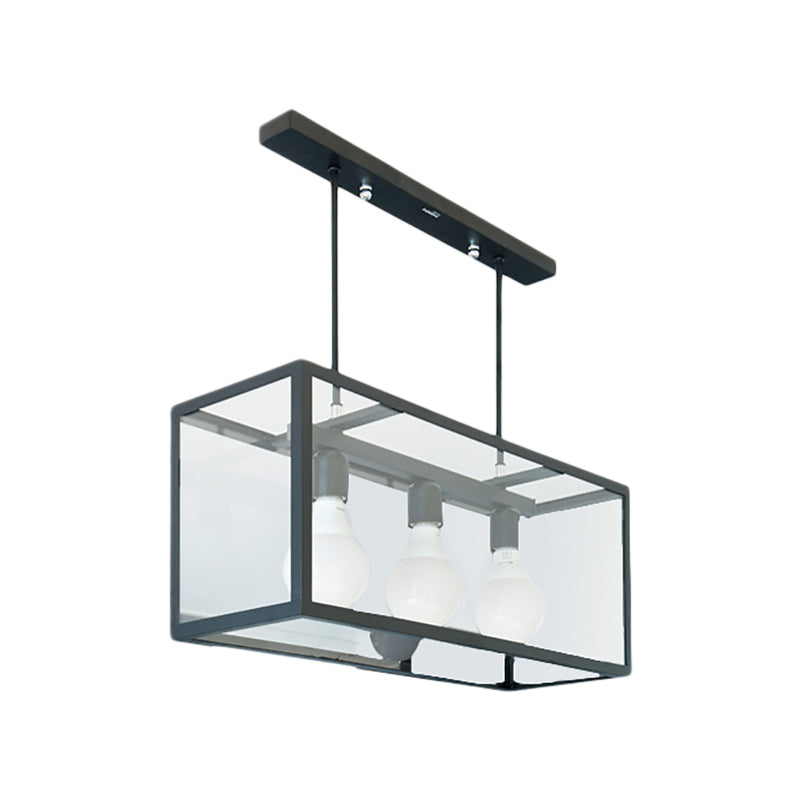 Clear Glass Hanging Pendant Industrial Kitchen Island Light - 3-Light Rectangle Design In White