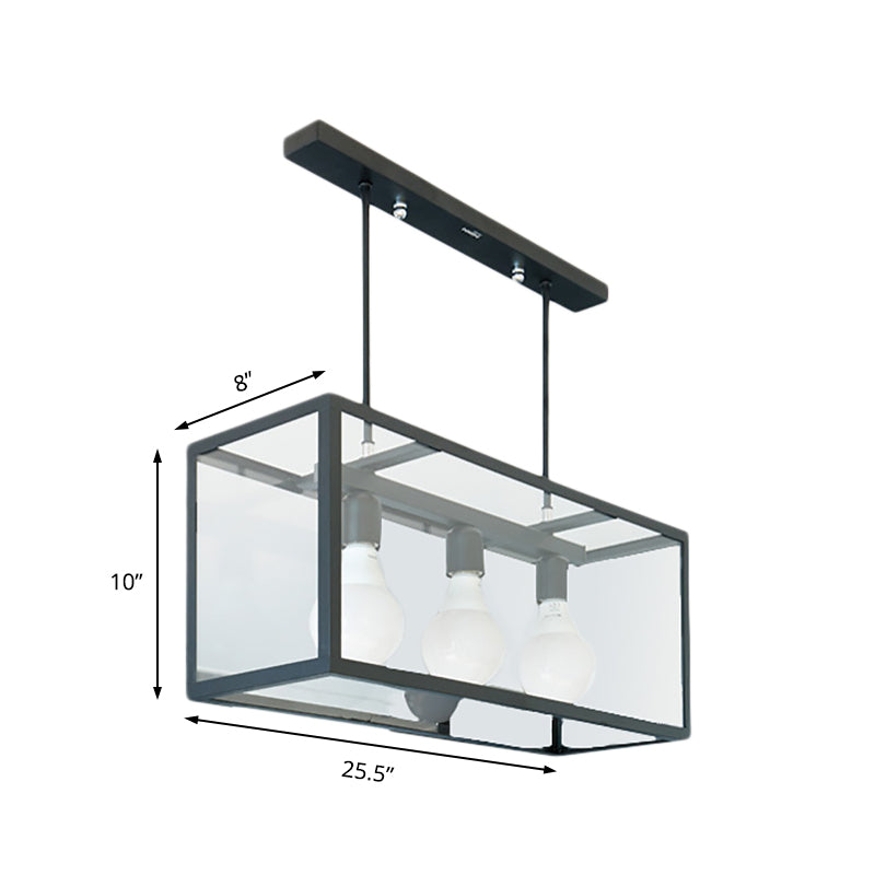 Clear Glass Hanging Pendant Industrial Kitchen Island Light - 3-Light Rectangle Design In White