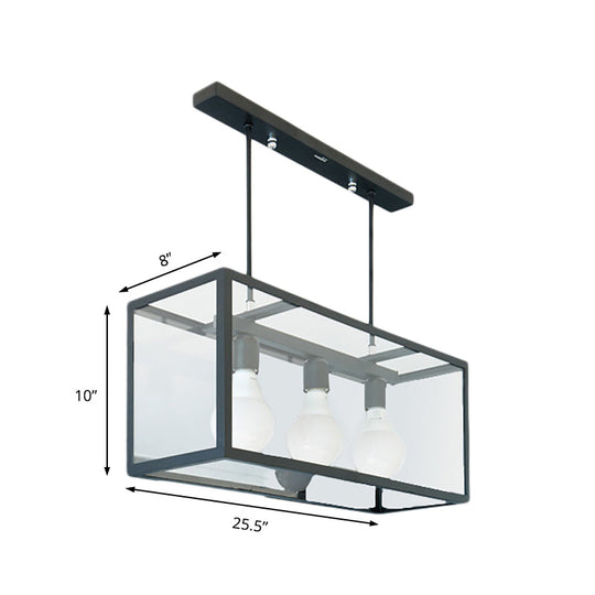 Clear Glass Hanging Pendant Industrial Kitchen Island Light - 3-Light Rectangle Design In White