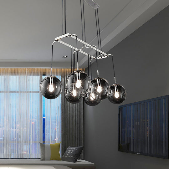 Black Ball 6-Light Indoor Pendant Ceiling Light with Industrial Clear Closed Glass and Linear Canopy