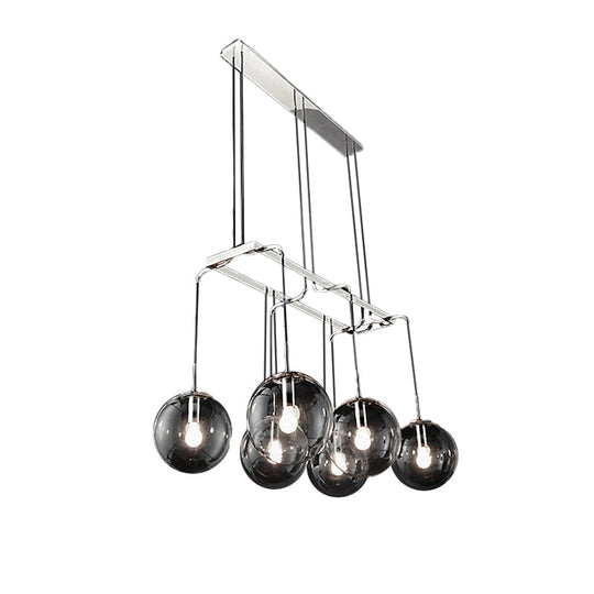 Black Ball 6-Light Indoor Pendant Ceiling Light with Industrial Clear Closed Glass and Linear Canopy