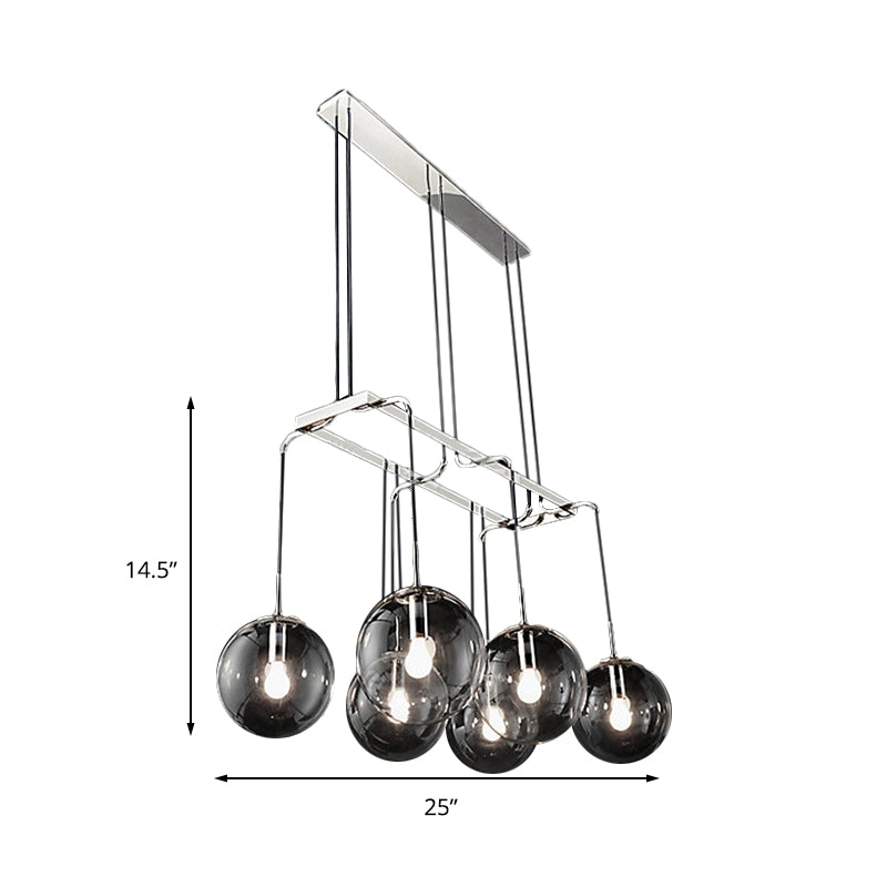 Black Ball 6-Light Indoor Pendant Ceiling Light with Industrial Clear Closed Glass and Linear Canopy