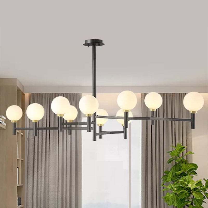 Modern 10-Head Orbit Chandelier Pendant White Glass Black/White/Gold For Living Room Island Lighting