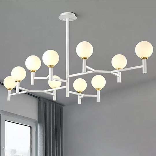 Modern 10-Head Orbit Chandelier Pendant White Glass Black/White/Gold For Living Room Island Lighting