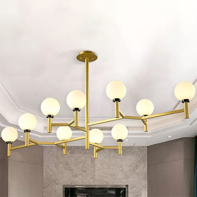 Modern 10-Head Orbit Chandelier Pendant White Glass Black/White/Gold For Living Room Island Lighting