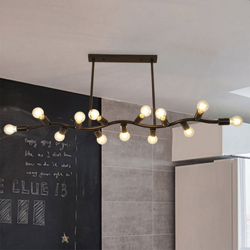 Wavy Iron Ceiling Pendant: Modern 13-Head Black Hanging Light For Kitchen Island