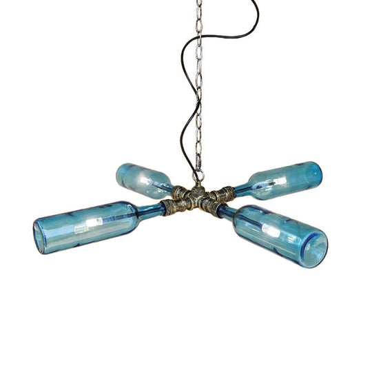 Farmhouse Style Smoke Gray/Blue Bottle Ceiling Light - Glass 3/4/5 Lights Aged Silver/Black