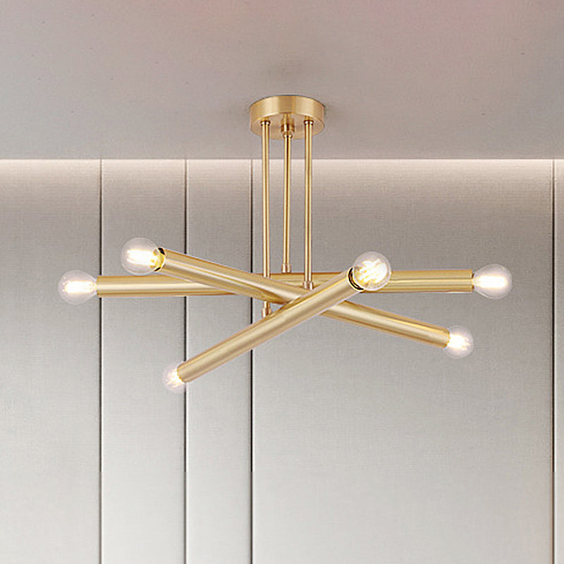 Modernist Gold Metal Bedroom Pendant Chandelier with Multiple Lights - Ceiling Hung Light Fixture