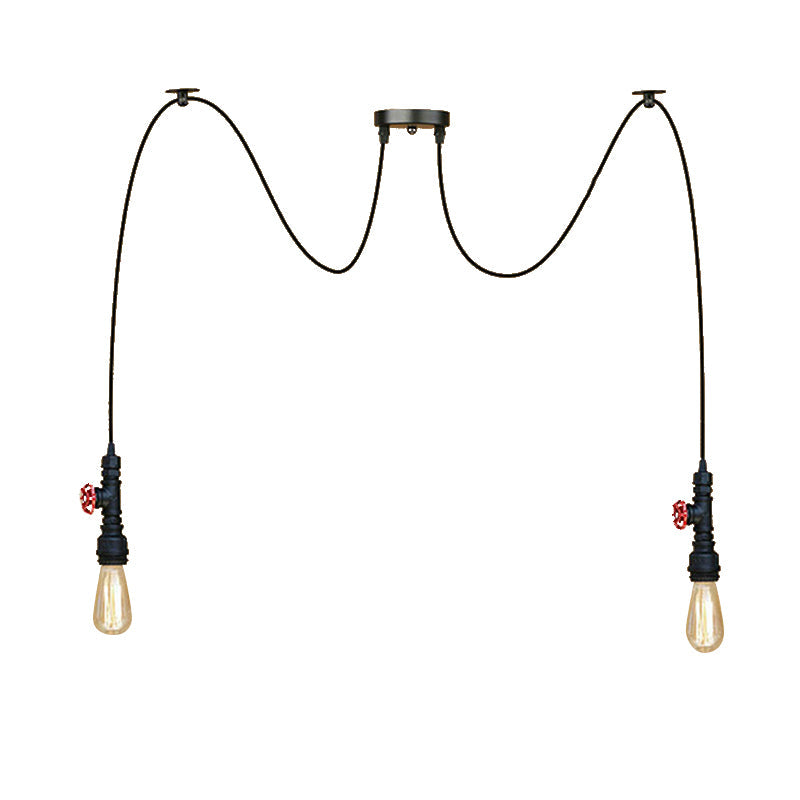 Industrial Metal Pendant Lamp with Valve and Pipe Design - Black, 2/3 Lights - Kitchen Ceiling Fixture