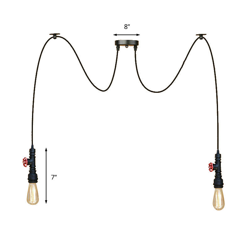 Industrial Metal Pendant Lamp with Valve and Pipe Design - Black, 2/3 Lights - Kitchen Ceiling Fixture