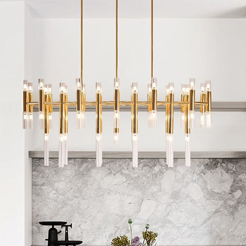 Gold Metal Tubular Led Island Pendant - Modern 54-Light Ceiling Drop Light For Dining Room