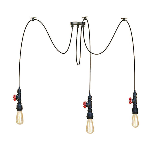 Industrial Metal Pendant Lamp with Valve and Pipe Design - Black, 2/3 Lights - Kitchen Ceiling Fixture