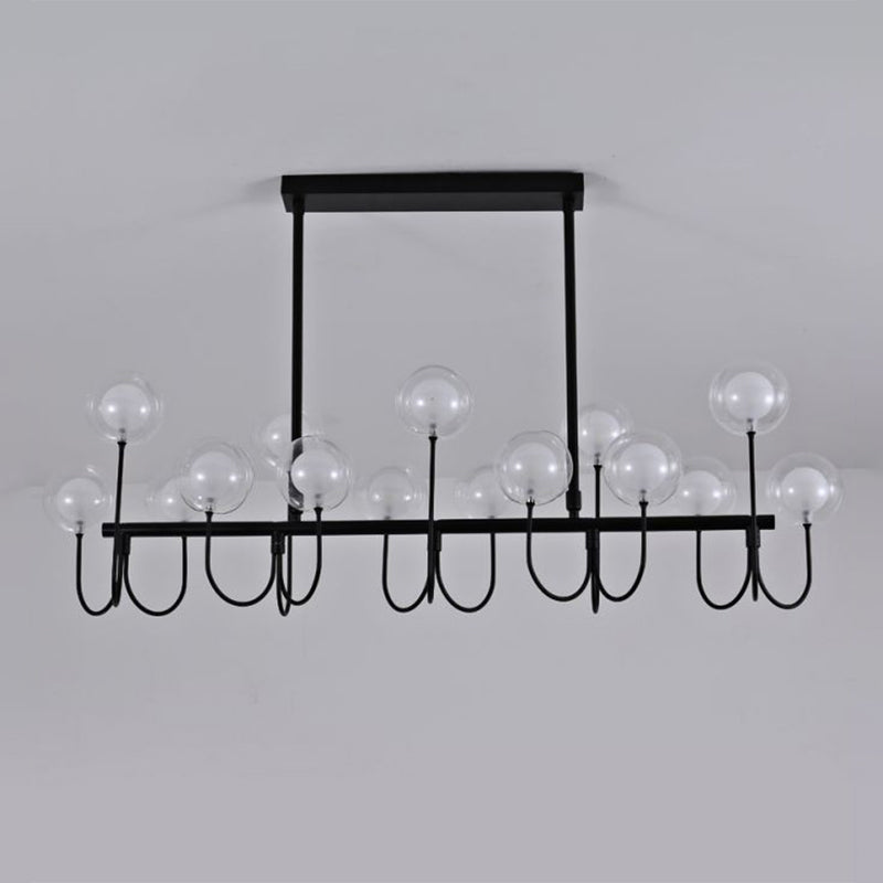 15-Light Black Ceiling Light: Modern Clear Glass Globe Pendant With Adjustable Hanging Cord