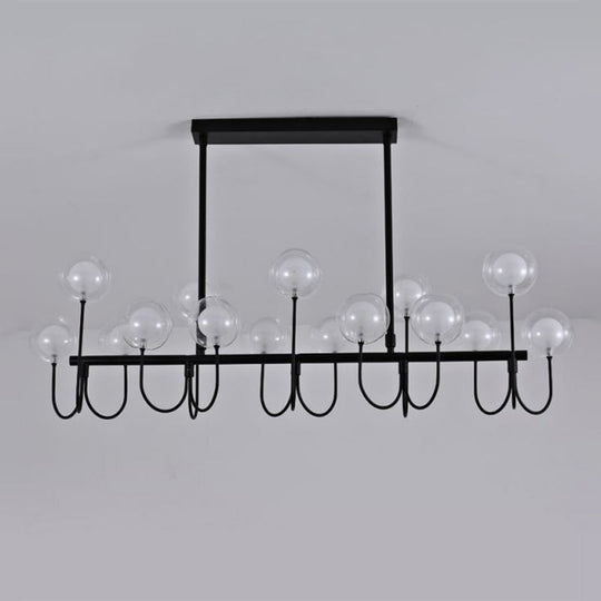 15-Light Black Ceiling Light: Modern Clear Glass Globe Pendant With Adjustable Hanging Cord