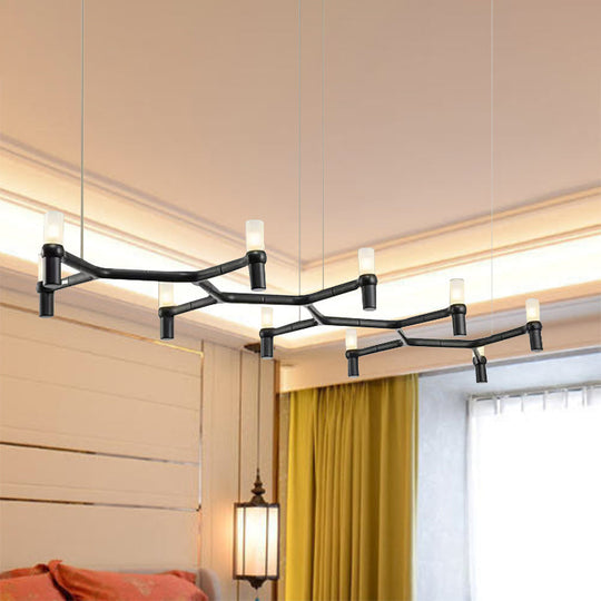 Contemporary 10-Head Ceiling Pendant With Aluminum Alloy Shade - Black White Chrome Or Gold Tube