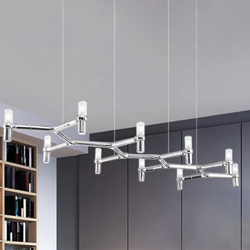 Contemporary 10-Head Ceiling Pendant With Aluminum Alloy Shade - Black White Chrome Or Gold Tube