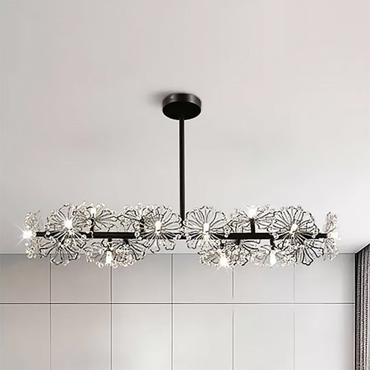 Modern Black/Gold Floral Island Pendant With 16-Head Crystal Design - Hanging Ceiling Light Fixture