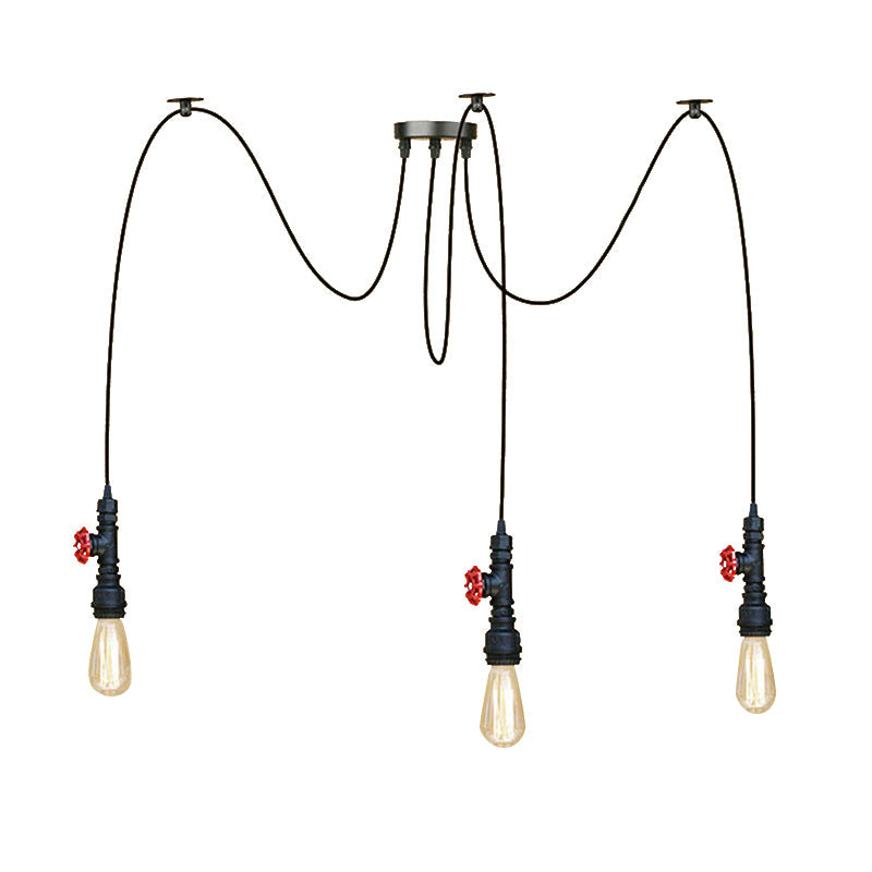 Industrial Style Black Pendant Lamp With Pipe Design And Valve For Kitchen