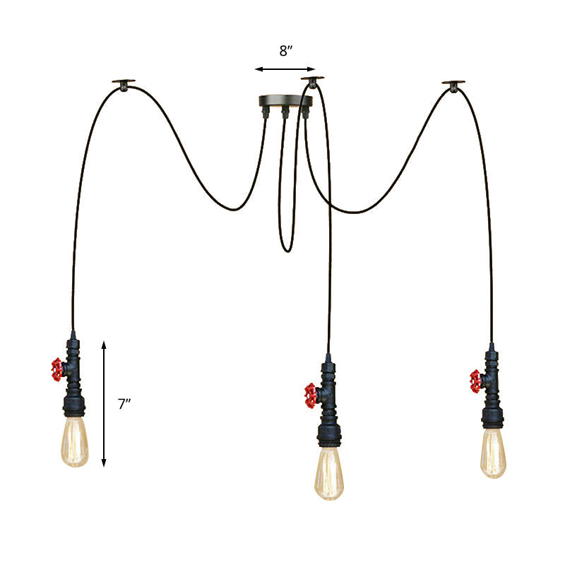 Industrial Metal Pendant Lamp with Valve and Pipe Design - Black, 2/3 Lights - Kitchen Ceiling Fixture