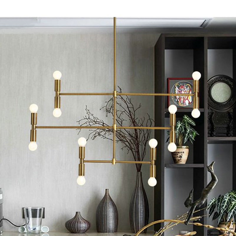 Modern Led Island Light: Multi-Layer Gold/Black Hanging Pendant With Rotatable Arms - Ideal For