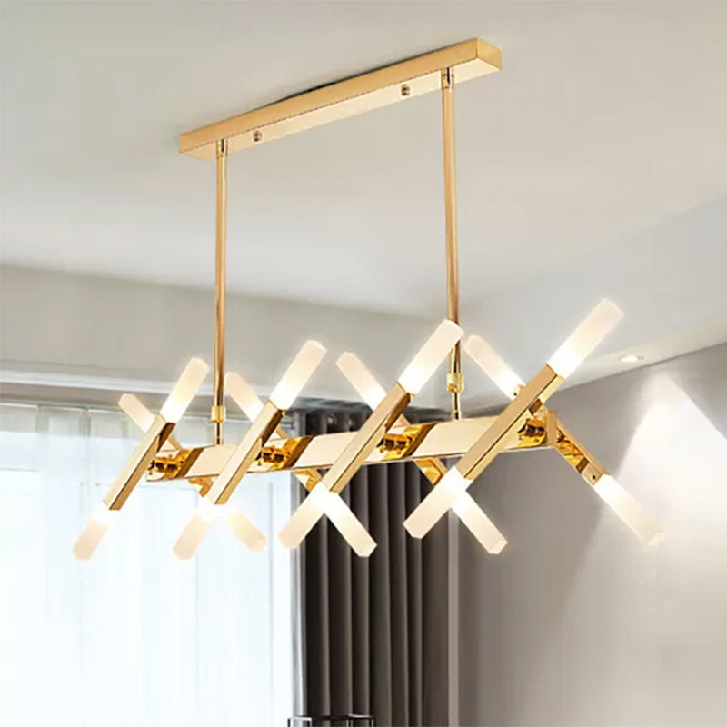 Contemporary Black/Gold Island Pendant Light With Cross Iron Shade - Perfect For Living Room