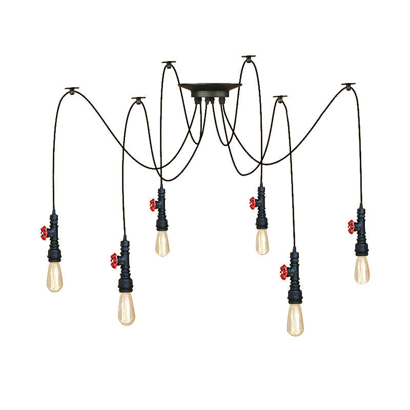 Industrial Metal Pendant Lamp with Valve and Pipe Design - Black, 2/3 Lights - Kitchen Ceiling Fixture