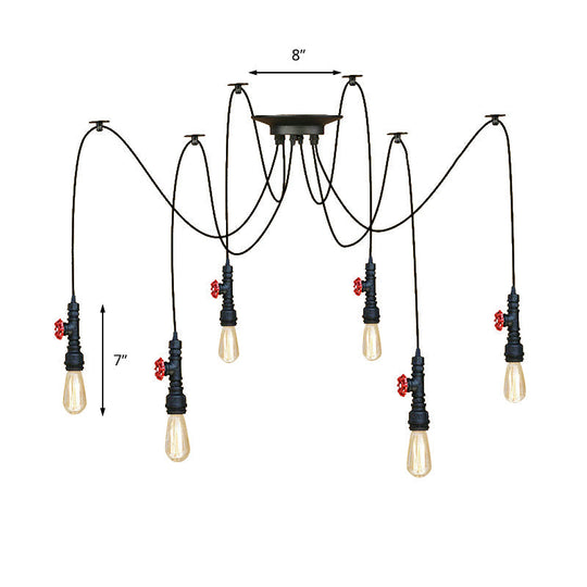 Industrial Metal Pendant Lamp with Valve and Pipe Design - Black, 2/3 Lights - Kitchen Ceiling Fixture