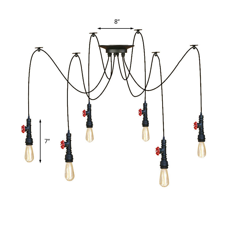 Industrial Style Black Pendant Lamp With Pipe Design And Valve For Kitchen