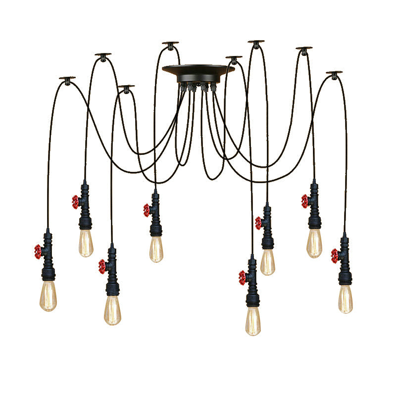 Industrial Metal Pendant Lamp with Valve and Pipe Design - Black, 2/3 Lights - Kitchen Ceiling Fixture