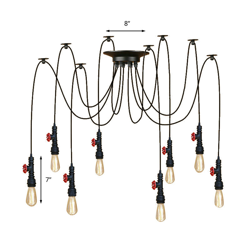 Industrial Metal Pendant Lamp with Valve and Pipe Design - Black, 2/3 Lights - Kitchen Ceiling Fixture