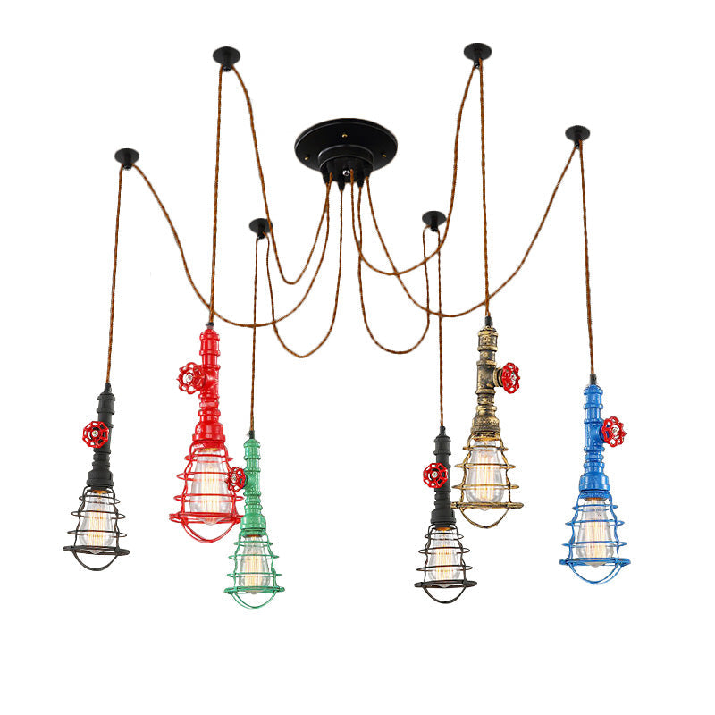 Industrial Pipe Pendant Ceiling Light 6-Light Iron Hanging Lamp, Black Shade Optional, for Living Room