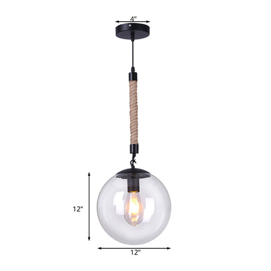 Global Glass Pendant Light | Industrial Dining Room Ceiling Fixture in Clear- 1-Light, 6"/8" Wide