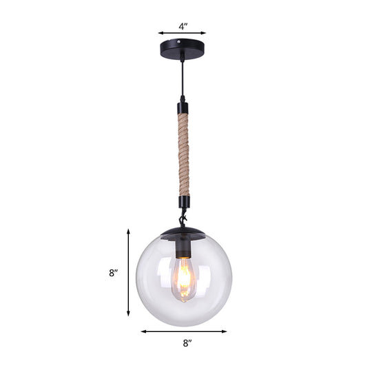 Global Glass Pendant Light | Industrial Dining Room Ceiling Fixture in Clear- 1-Light, 6"/8" Wide