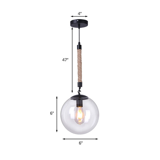 Global Glass Pendant Light | Industrial Dining Room Ceiling Fixture in Clear- 1-Light, 6"/8" Wide